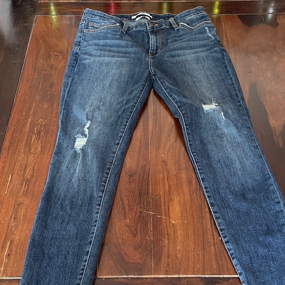 Sam Edelman The Kitten Mid Rise Dark Blue Distressed Skinny Ankle Jeans